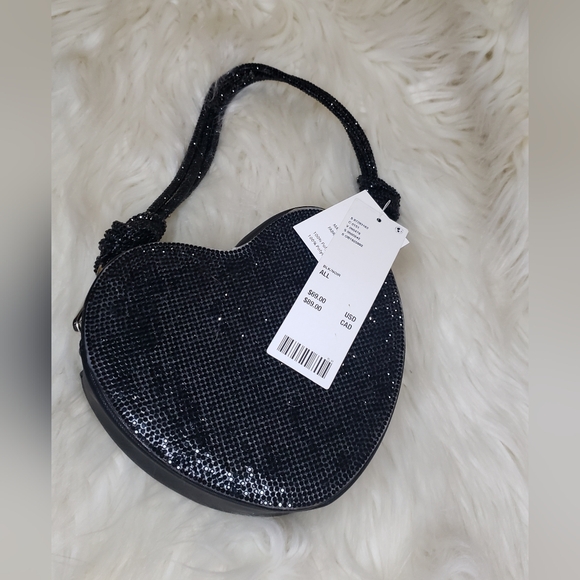 Kimchi Blue NWT Black Rhinestone Heart Mini Baguette Bag |Coquette Girl Y2K Glam - Picture 9 of 12